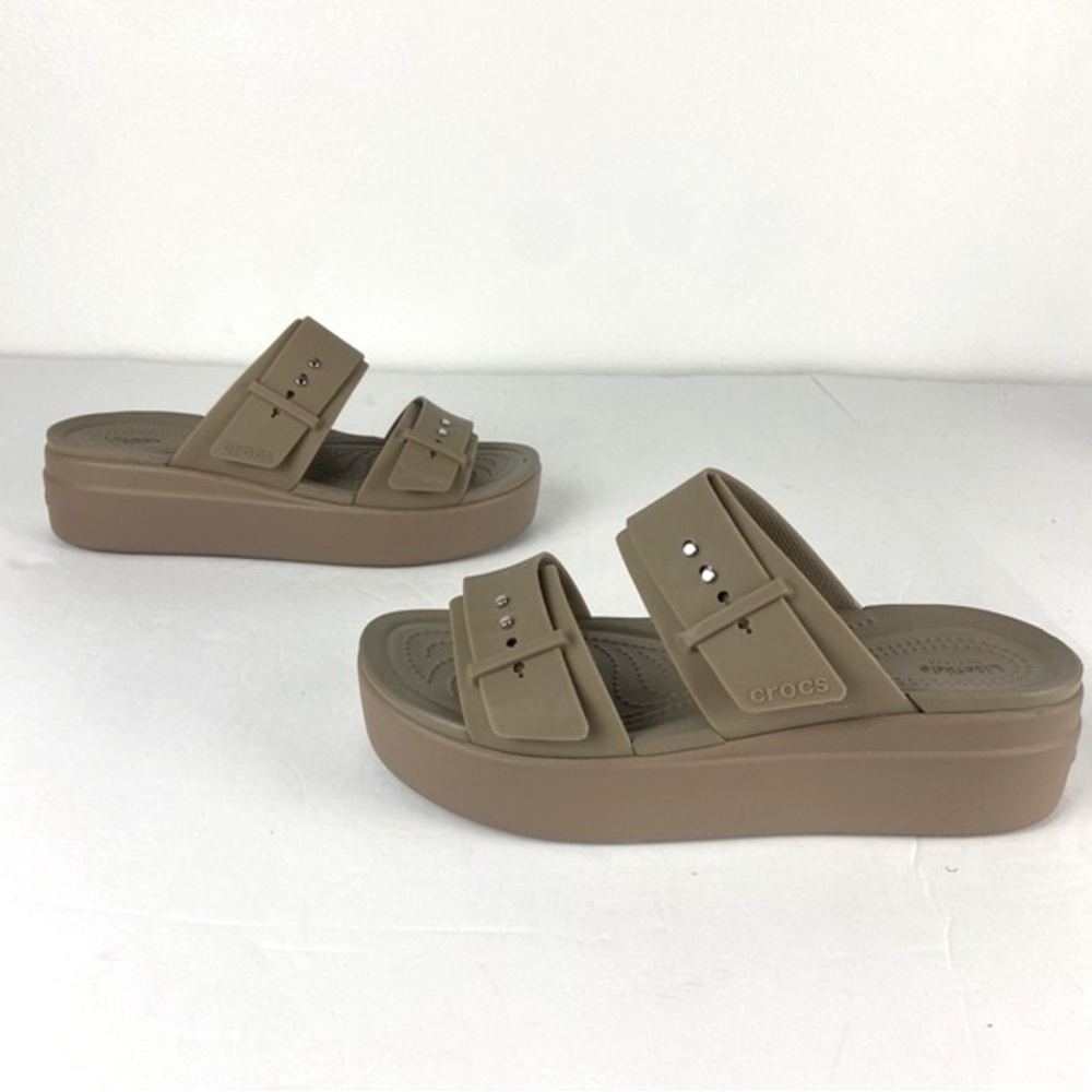 Crocs Brooklyn Platform Tan Sandals Buckles Rhinestones Streetwear Slides Size 8